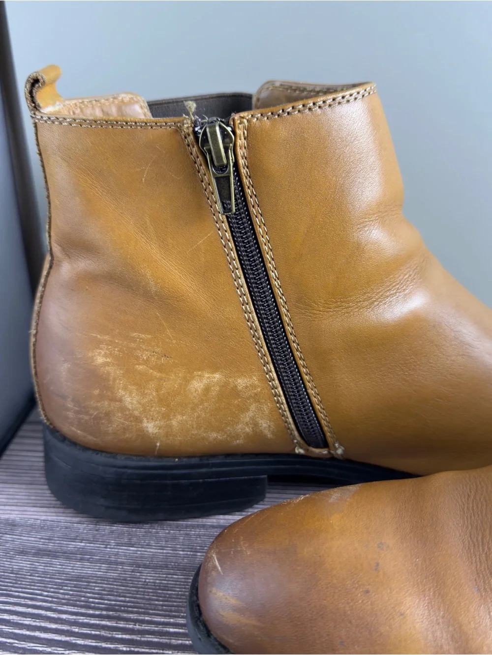 Alfani Platinum Caleb Chelsea Boots Tan Leather Side Zip Men’s Size 10 w/ Box